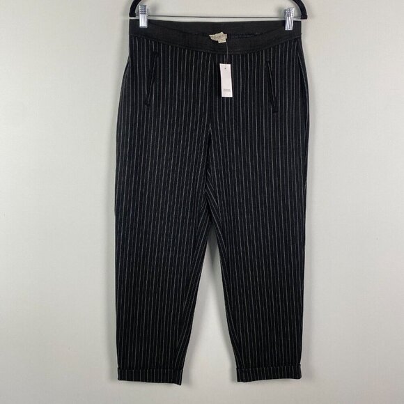 Loft Pull On Crop Pants Size Medium Black Stripe Cuff - Picture 1 of 10